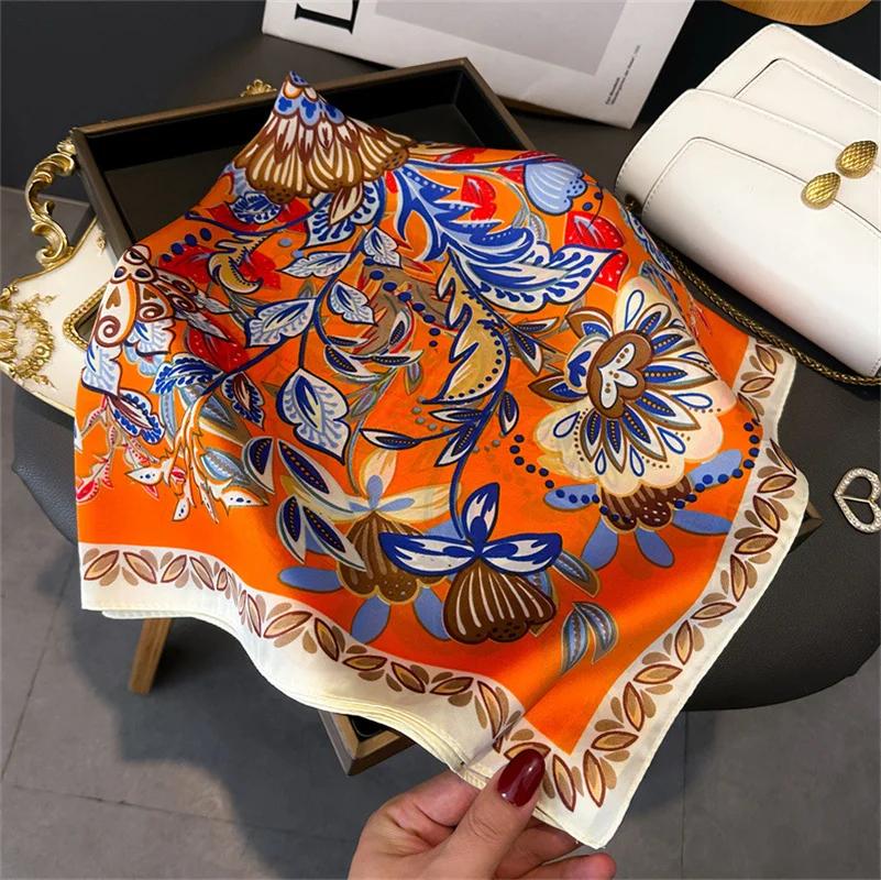 Fashion Paisley Print Luxury Brand Silk 70cm Square Scarf Women Satin Shawls Neckerchief Wrap Scarves Bandana Hair Hjiab Floral