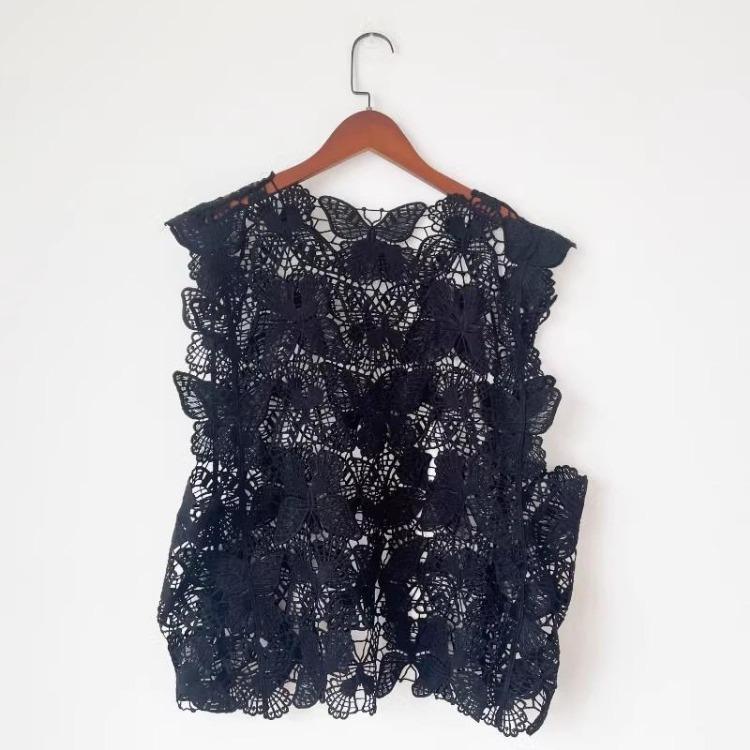 2026 New Women Lace Knitting Vest T-Shirt O-Neck Hollow Summer Style Loose Basic Tops Pink Tees Dimanaf