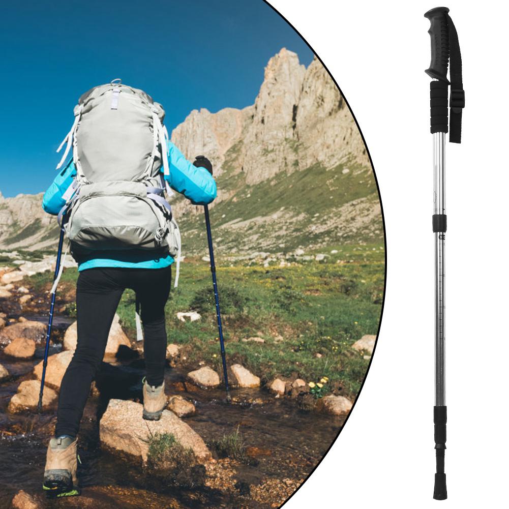 Bastoncino da Trekking da Viaggio all'Aperto a Quattro Sezioni con Manico Dritto Escursionismo Alpinismo Bastone da Passeggio(Argento )