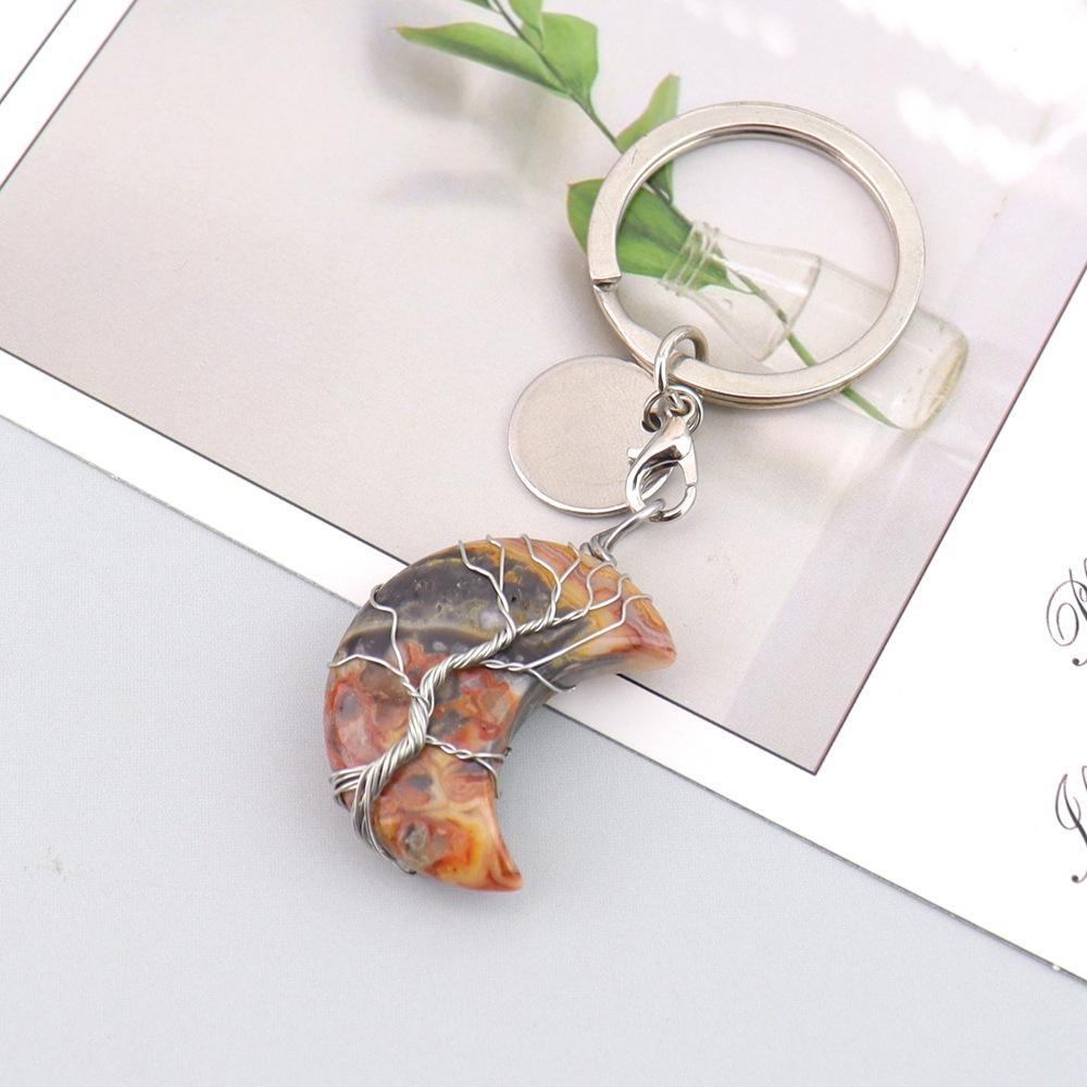 Natural Stone Moon Keychain Keychain, Bag Pendant, Moon Keyring Pendant.