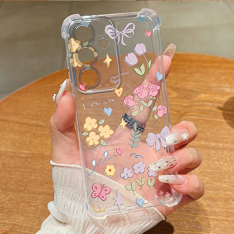 Little Flower Pattern Clear Phone Case For Samsung Galaxy S26 S25 S24 S23 Ultra S22 Plus S21 S24 S25 FE Shockproof Soft Cover