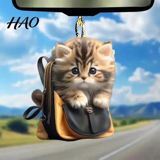 Heavy Duty Cat Decor Acrylic 2D Car Hanging Decoration Home Office Backpack Auto Decorative Pendant Rearview Mirror Cartoon Kitten Animal Ornament