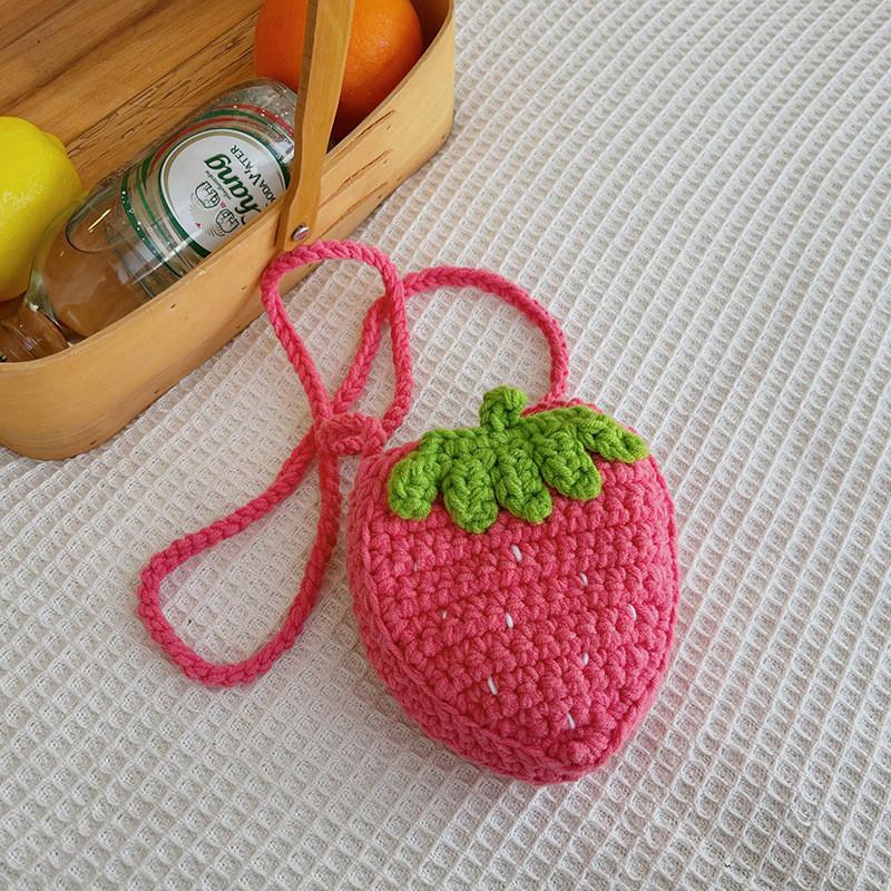 Adorable Strawberry Handcrafted Crochet Crossbody Bag For Kids With Unique Weaving Style Strawberry