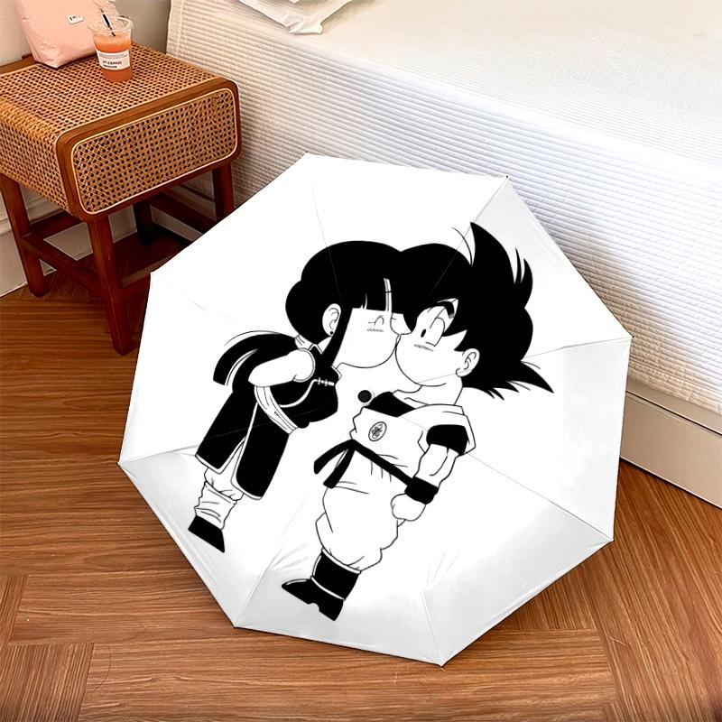 1 PC Automatic Folding Umbrella - Cute Cartoon Son Goku Pattern Portable Foldable Design With 8 Ribs Christmas Birthday Gifts