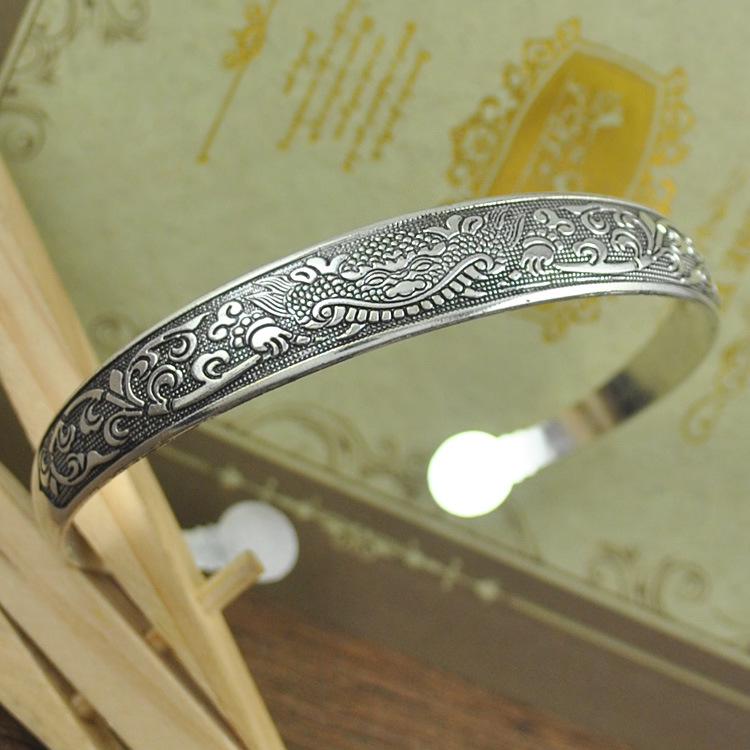 Ethnic Tibetan Miao Silver Vintage Carved Open Bangle Women's Jewelry