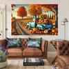 2D Autumn Harvest Truck Tapestry Rustic Farm Pumpkin Wall Art Decor