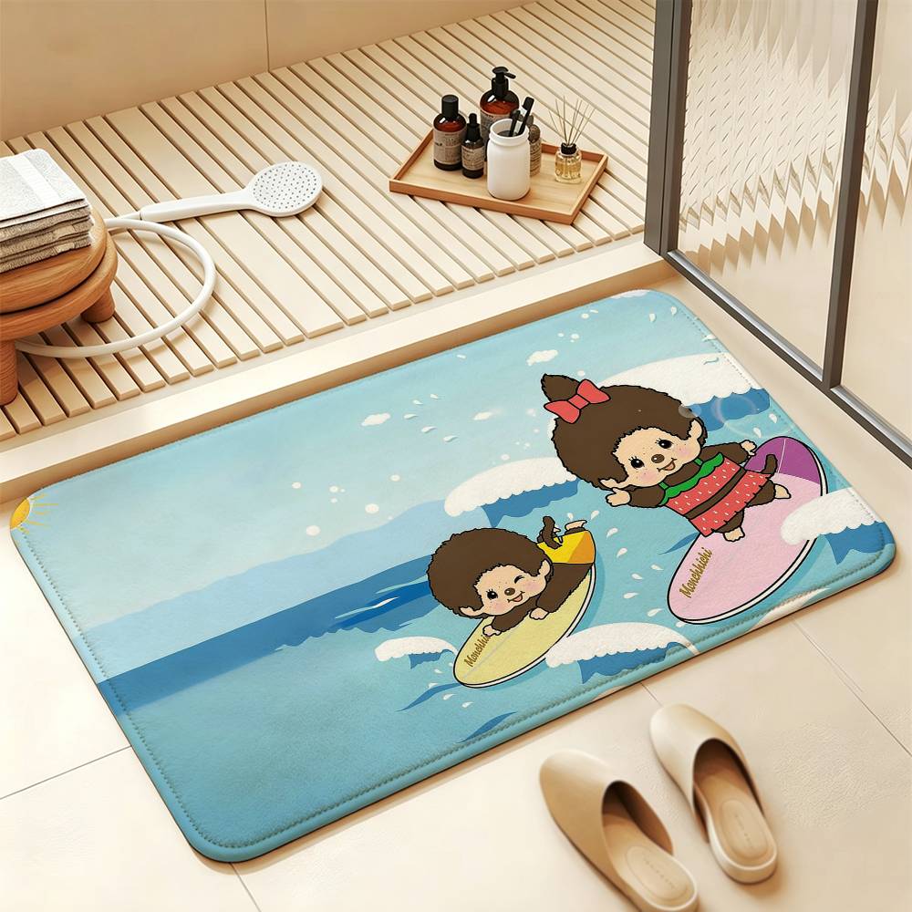 So Cute M-MonchhichiS Cartoon Short Plush Rug Carpet mat Machine Washable Soft Comfortable Anti‑Slip Floor Mat Home Decor