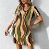 Mode d'été pour femmes Robe à col en V à manches courtes avec imprimé géométrique rétro Jupe courte sexy Robes