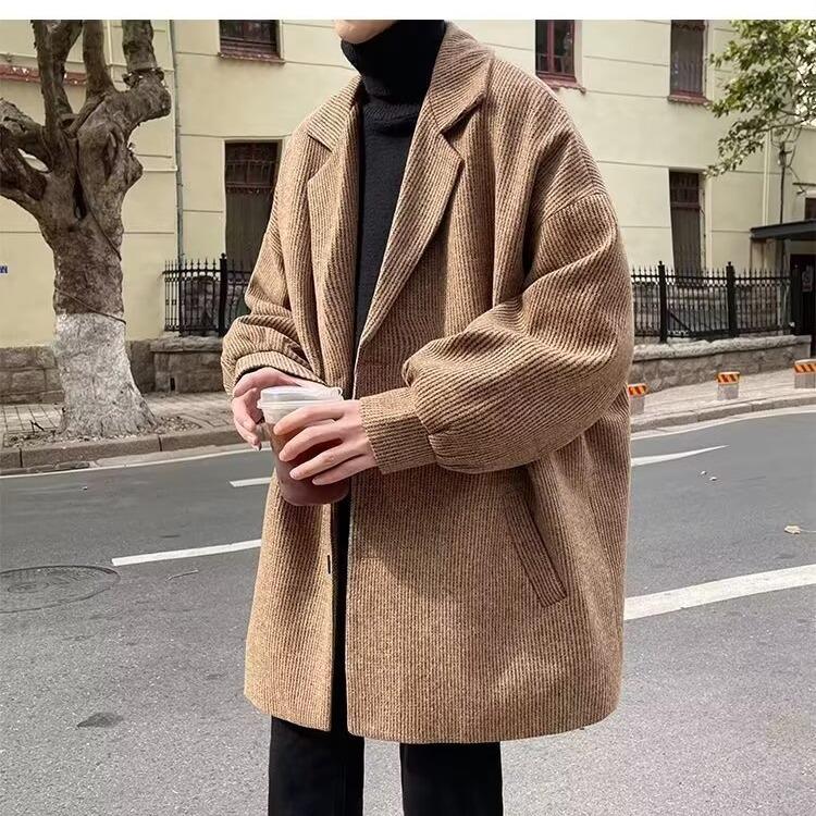 Men's Trendy Loose Plaid Wool Jacket - Spring/Autumn Korean Style