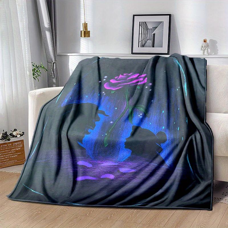1pc. Glowing Rose Silhouette Art Blanket, Perfect for Home Decor, Office Use, Outdoor Activities, and Gift Ideas