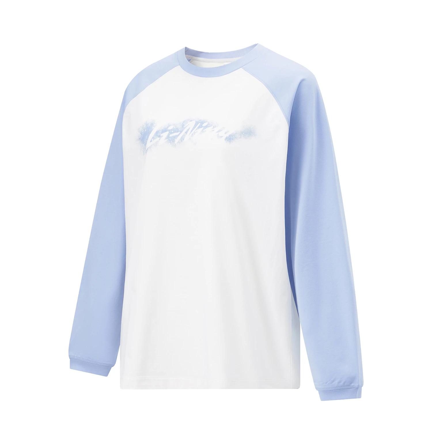 

Li Ning Fitness Series Logo Letter Print Raglan Удобная дышащая толстовка Женская толстовка Off-White Gray Blue ATLU024-2 XL