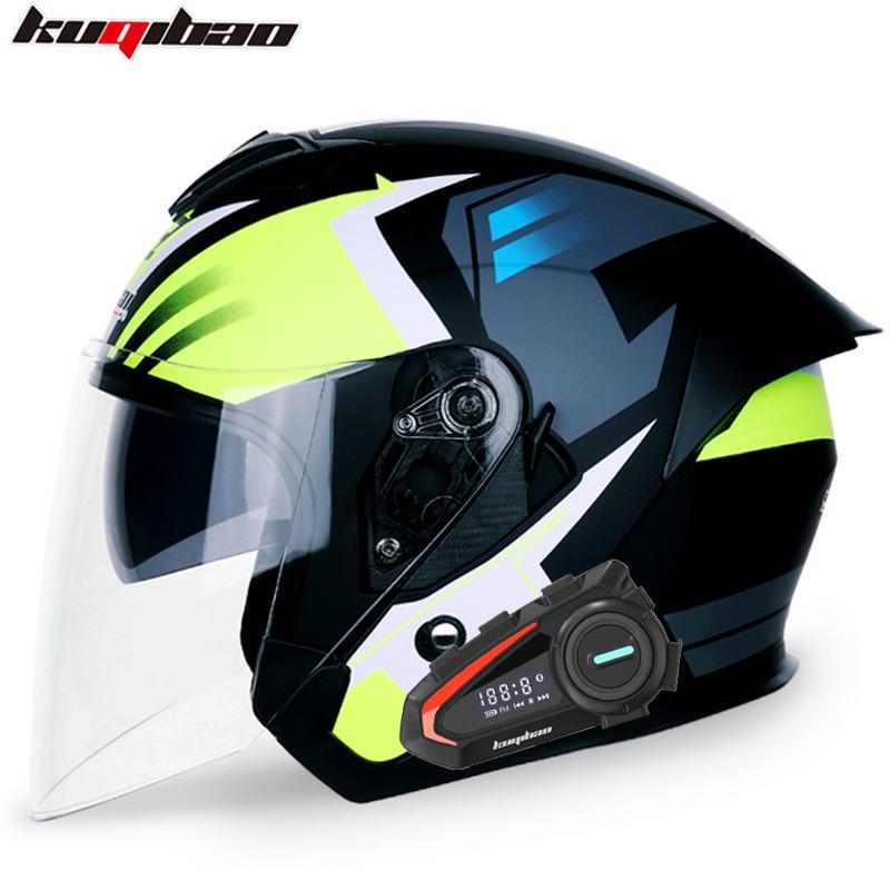 Kuqibao Dual Lens Motorcycle Bluetooth Helmet Motorcycle Helmet Half Helmet Long Range Four Seasons Universal Half Cap