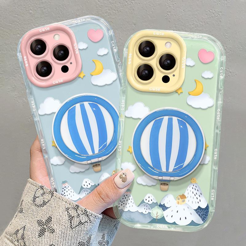 Hot Air Balloon Fulcrum Bracket Is Suitable for Apple 16e Jelly Mobile Phone Case 13promax Cute Girl 15 All-inclusive 14.