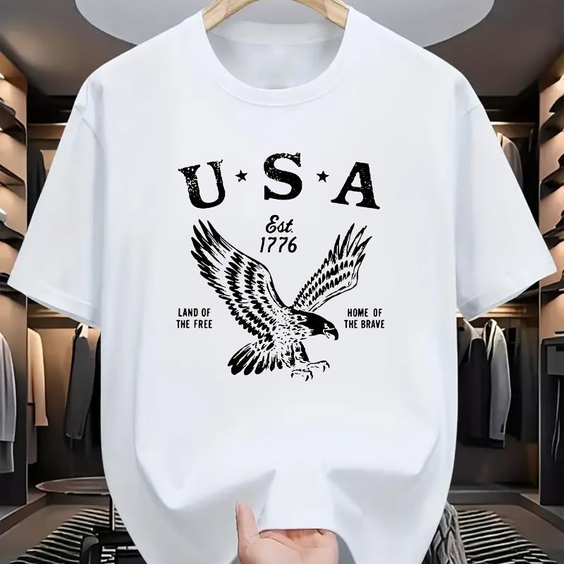 

USA Est 1776 Eagle Land Of The Free Print T-Shirt,Lightweight Summer T-Shirt Breathable Cool, Comfortable Wear XXL белый