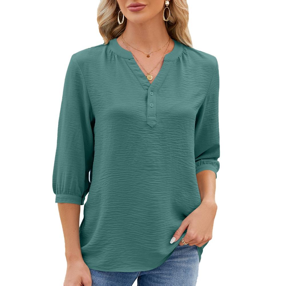 

IHUASU весна/лето свободная однотонная шифоновая футболка с v-образным вырезом и пуговицами женский топ XXL