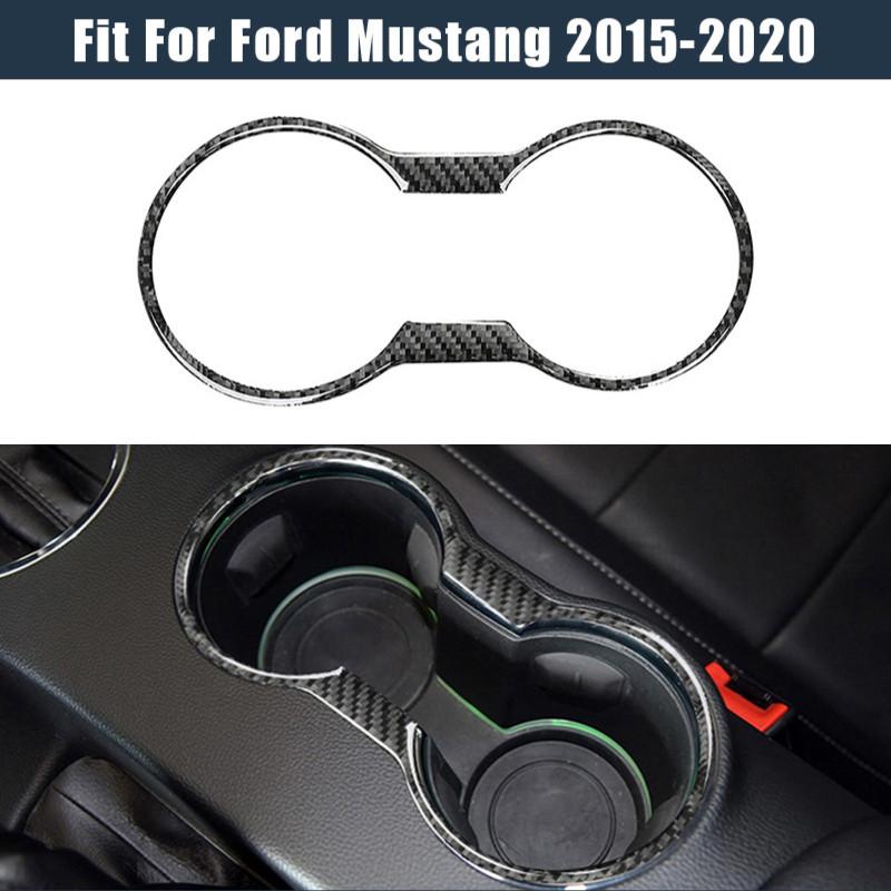 Carbon Black Car Center Cup Holder Cover Frame Trim Decorative Stickers Parts For Ford Mustang 2015-2020