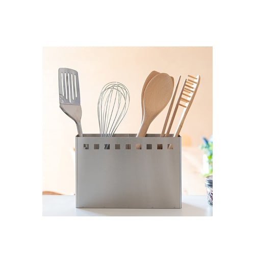 Be Worth Style [Made In Japan] Slim Kitchen Tool Stand, 18-8 Stainless Steel (Rust-Resistant), 2 Dividers with Cushions, 22.5cm Wide X 7cm Deep X 15cm