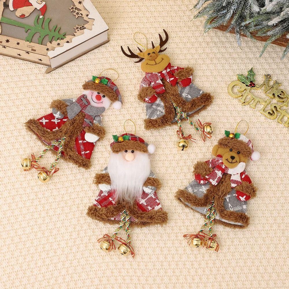 

4pcs Cute Christmas Snowman Bell Pendant Bear Elk Merry Xmas Decorations Children Gifts