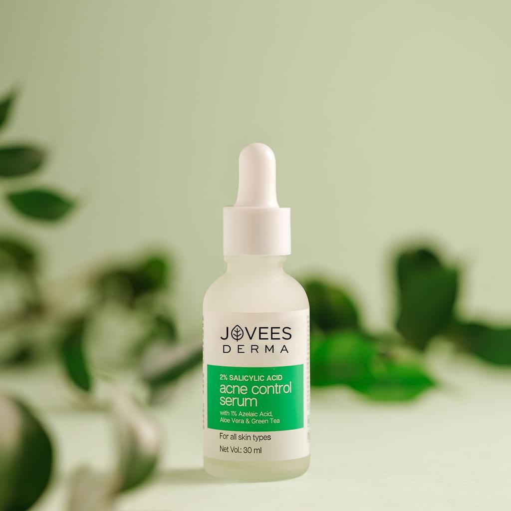 Jovees Herbal Siero Controllo Acne con Acido Salicilico al 2%, Acido Azelaico all'1%, Aloe Vera e Tè Verde | Per Acne Attiva, EquilibrioSebaceo, RestringimentoPori | Fo