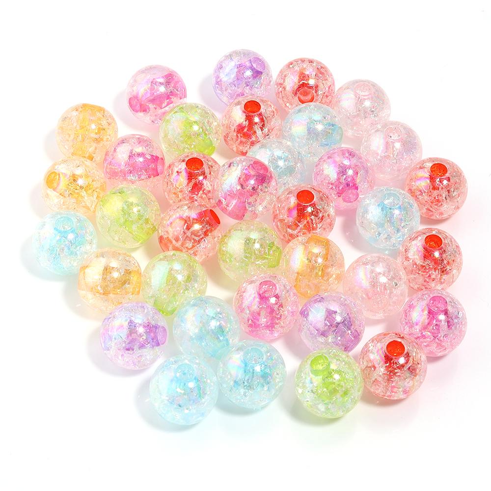10-100pcs 8 10 12 14 18 20mm Acrylic Cracked Beads Candy Color Round Loose Beads For Jewelry Making DIY Bracelets Accessories