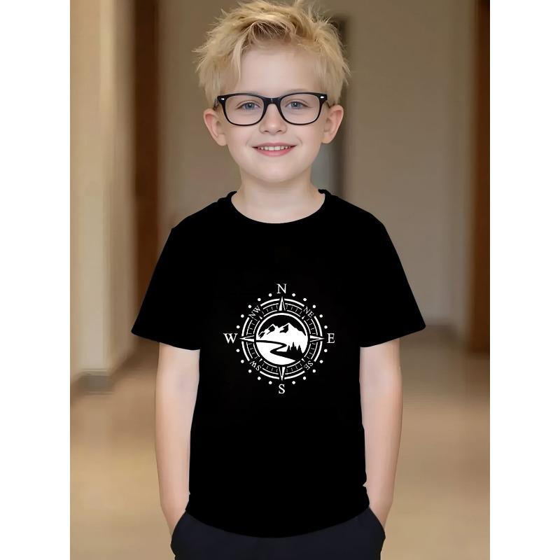 

European sizes Boys Directional Guidance Print T-Shirt | Lightweight, Breathable Fabric, Casual Crew Neck, Short Sleeve, Perfect for Daily Wear 98cm чёрный