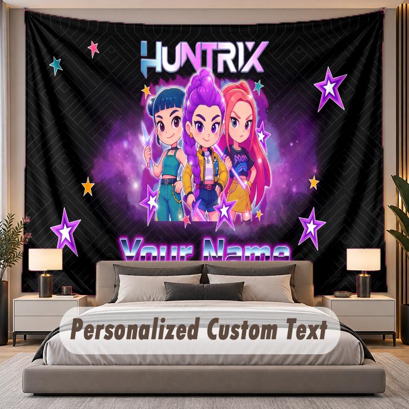 Custom Name Text Tapestry Kpop Demon Hunters Personalized Polyester Wall Tapestry For Bedroom And Room