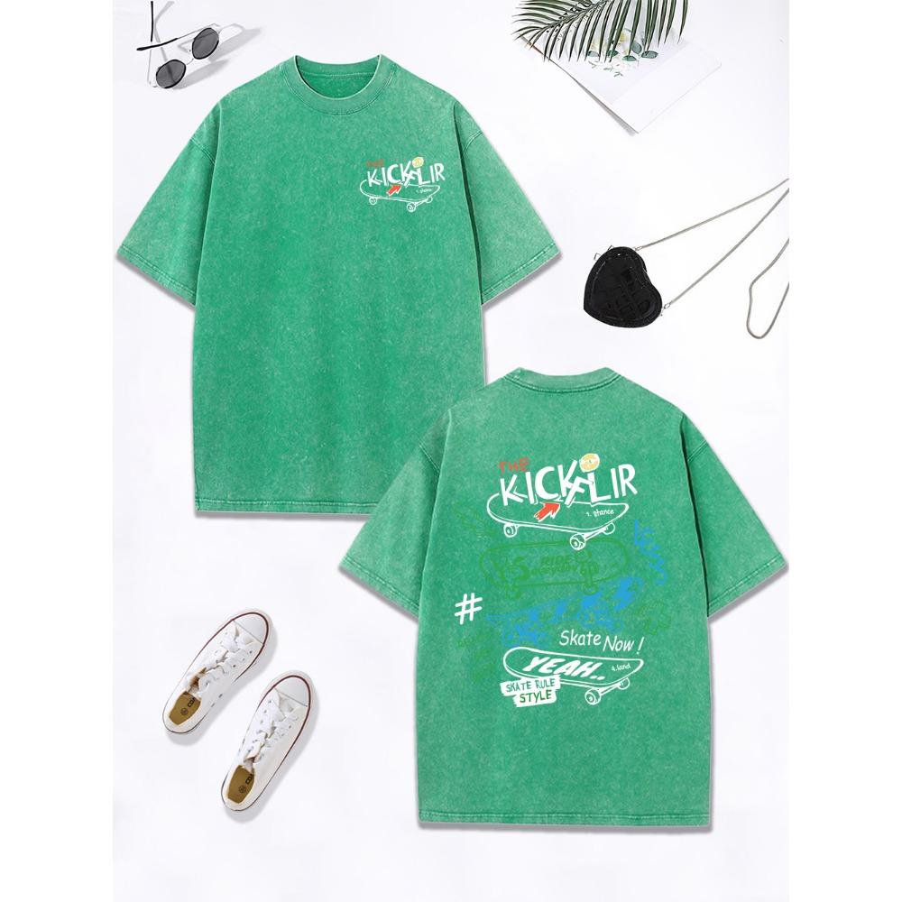 Kick Flir Skateboard Prints Washed T-Shirts Women Cotton Oversized Tops Comfortable O-Neck Distressed T Shirt Clothes