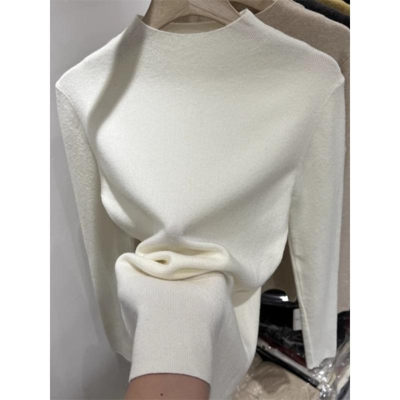 Solid color semi-turtleneck long-sleeved sweater stacked in autumn and winter, simple inner top, slim bottom knitted sweater