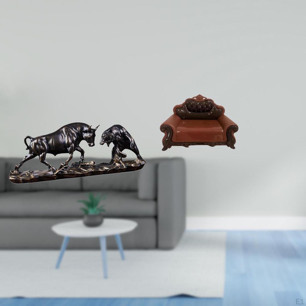 Modern Feng Shui Cow Cattle Animal Sculpture Artwork for Desk Birthday Gift with Miniature Sofa