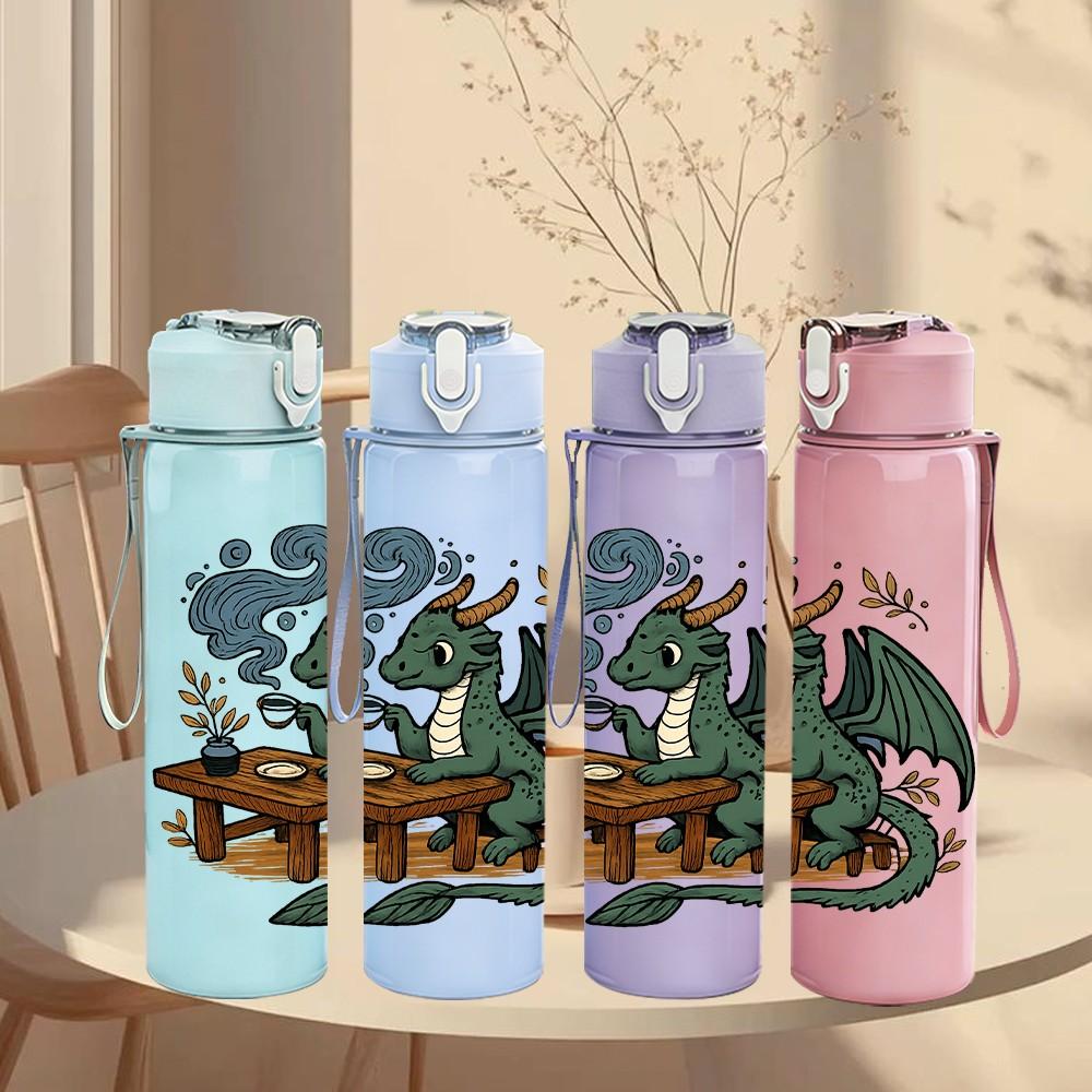 1PC Forest Dragon Wooden Desk Art 750ml Color Plastic Sports Water Bottle Leakproof Flip Straw Lid Suitable for Sports Office Home Use