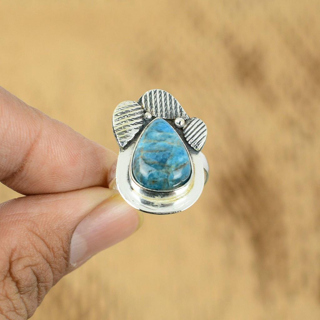 Natural Neon Apatite Sterling Silver Statement Multi Stone Daughter Ring Jewelry