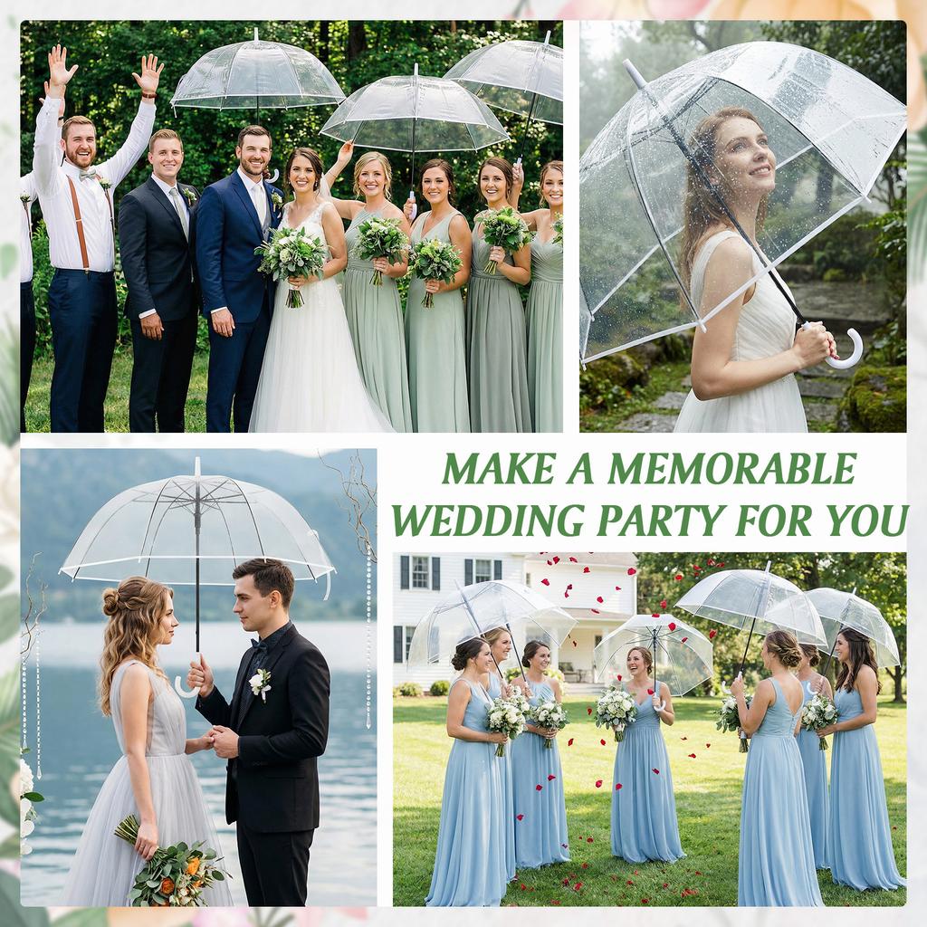 52 Inch Large Dome Rain Windproof Stick Umbrellas Auto Open Clear Dome Umbrella for Wedding Bridal Parties Graduation Outdoor