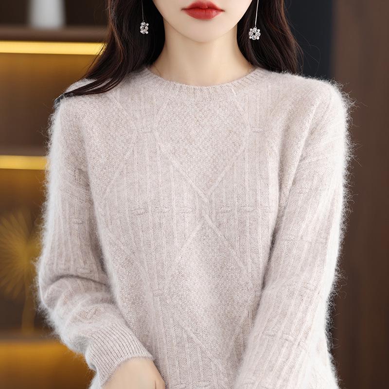 2024 Autumn Winter Women’s Short Mink Velvet Round Neck Pullover - Thick Solid Color Knit Wool Sweater