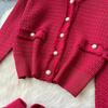 Autumn Winter Women Knitted Sweater Two Piece Set Full Sleeve V-neck Cardigans Coat and Long Midi A-line Skirt Outfits