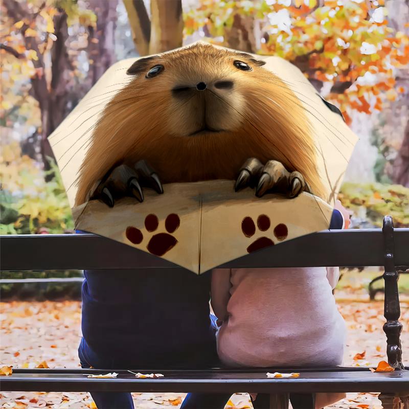 Capybara Pattern, Automatic Folding Umbrella, Portable and Foldable Design, 8 Ribs, a Christmas or Birthday Gift.