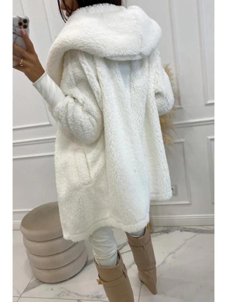2024 Autumn/Winter European & American Women's Plush Loose Hooded Jacket Coat