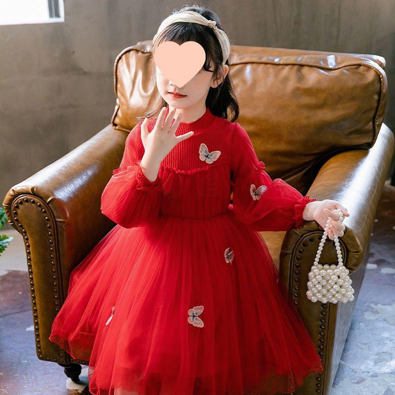 Frühling 2025 Mädchen Chinesischer Stil Puffärmel Mesh Prinzessinnenkleid