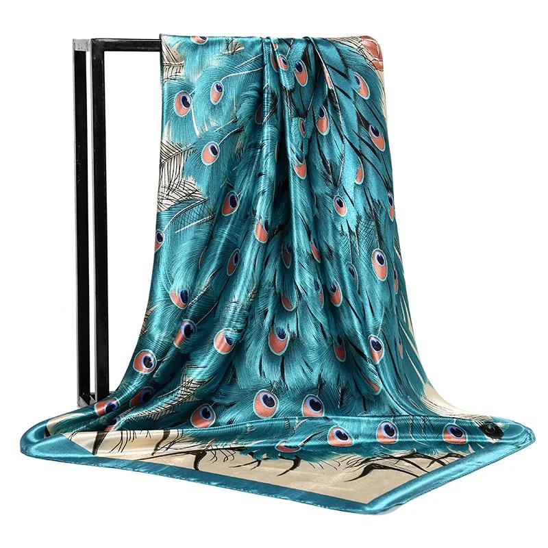90cm Square Shawls Wraps Silk Scarves For Women Bandana Head Large Hijab Scarf Female Dot Print Headband Satin Neck Scarves