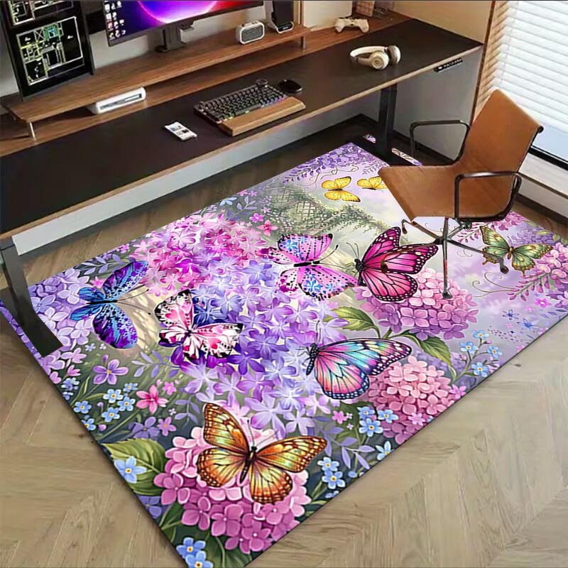 1PC Butterflies Flowers Non-Slip Floor carpet, Office, family, bedroom, Studio - Large Area Rug, Vibrant Colors, Longlasting Material-X442