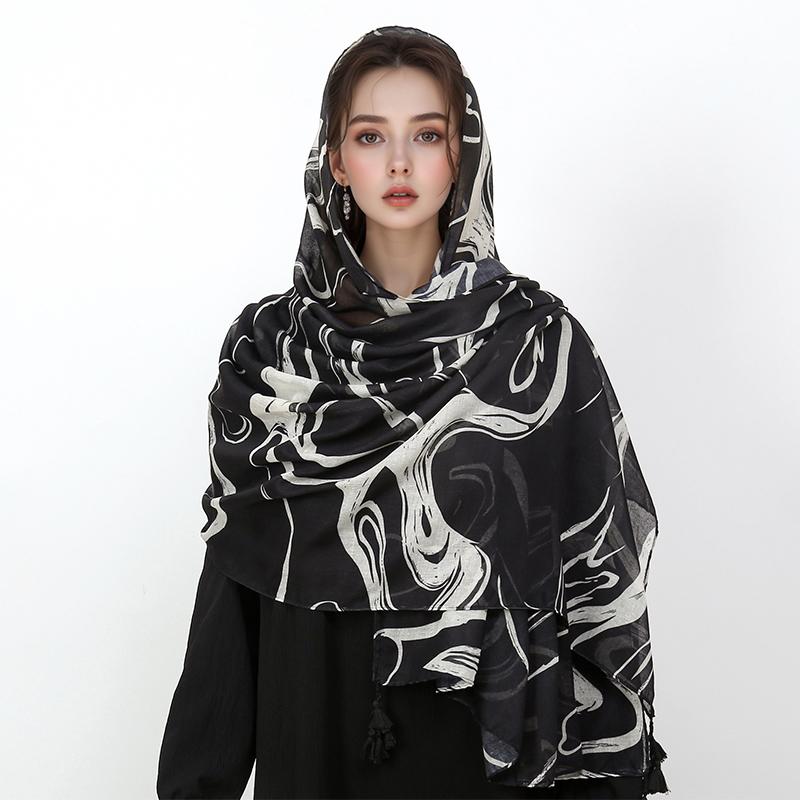90*180cm New Fashion Luxury Women Scarf Stripe Designer Female Cotton Linen Shawl Tassel Four Seasons Muslim Hijab