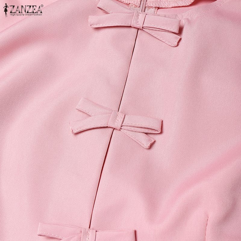 ZANZEA Women Casual Round Neck Summer Short Sleeve Dress