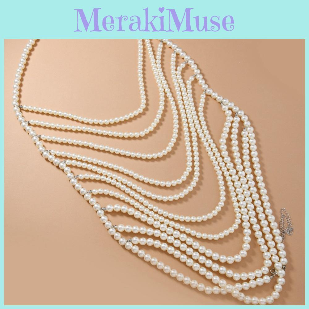 Body Boho Chain Necklace Accessory With Pearl Beads For Fashion Women