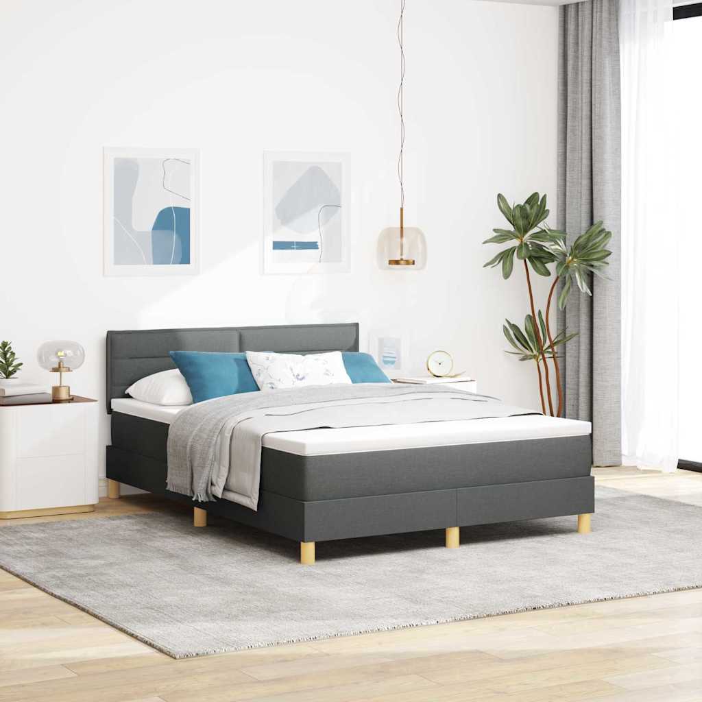 LED Box Spring Bed with Headboard Dark Grey 140 x 190 cm Fabric