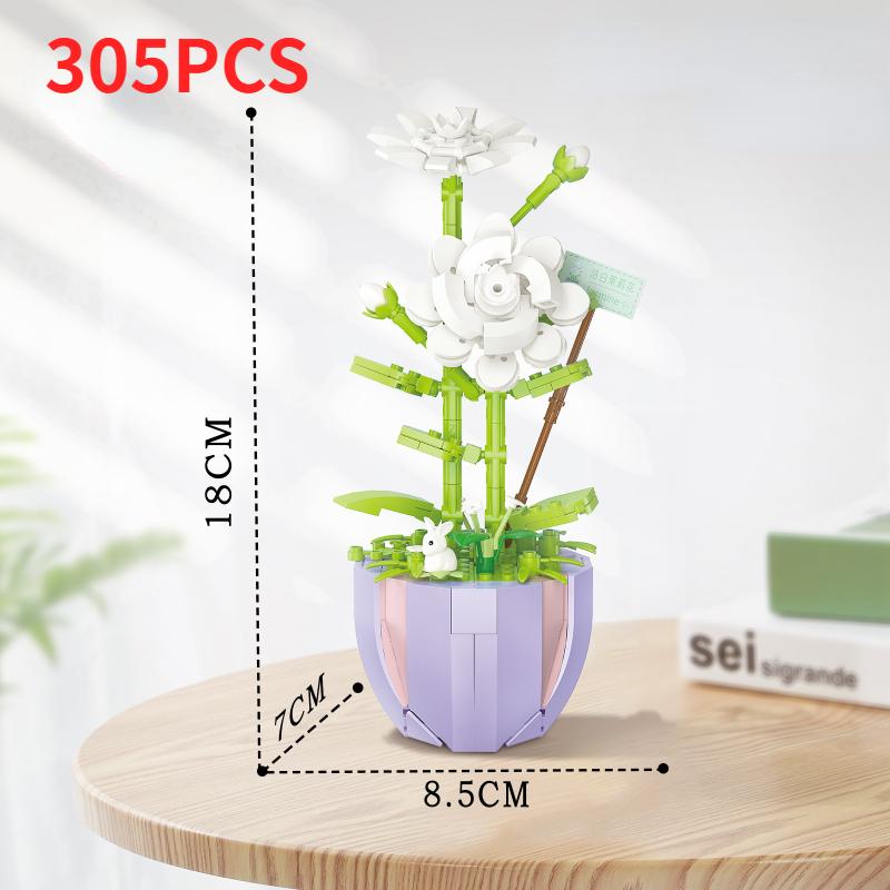 New Mini Building Blocks Toys For Girls Bonsai Bricks Potted Flowers Blossoms Plants Construccion Kids Adult Toys Christmas Gift