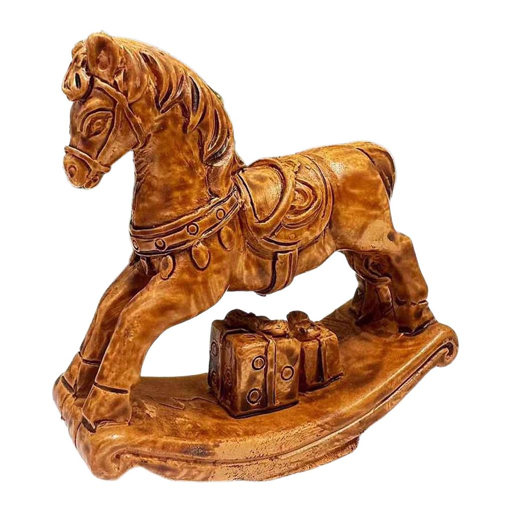 Small Christmas Rocking Horse Decor Home Ornament Desk Figure Resin Animal Statue for New Year Birthday Hotel Cabinet Wedding