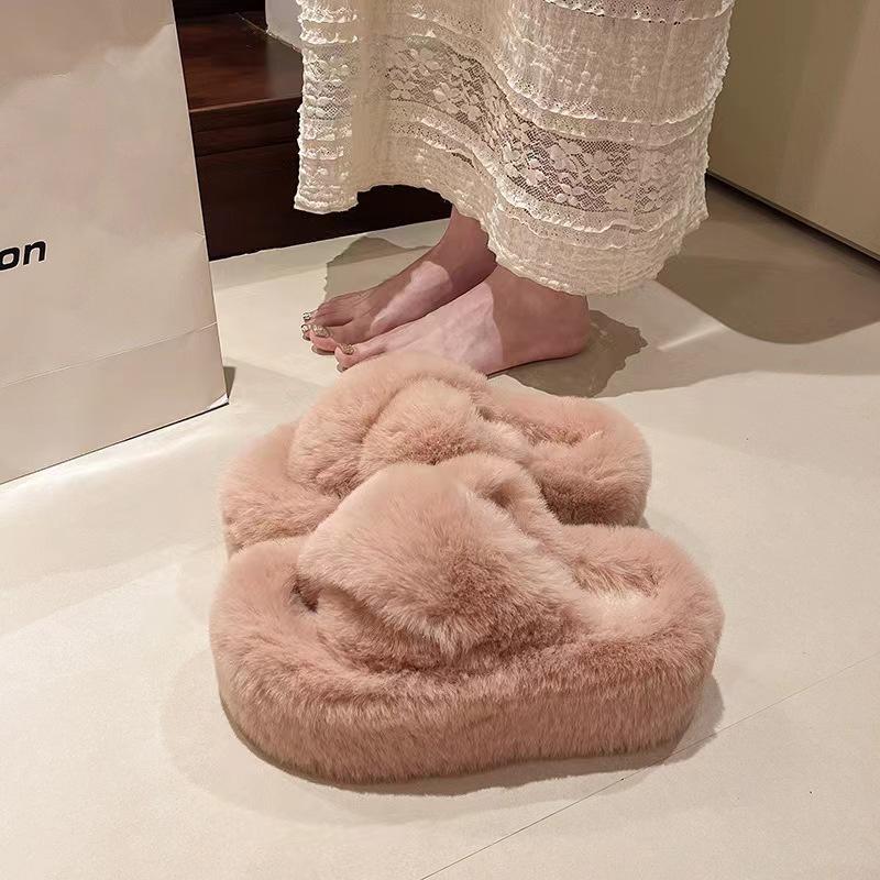 Mao Mao slippers women's new high-end outdoor wear versatile autumn and winter one-word thick-bottomed cotton slippers