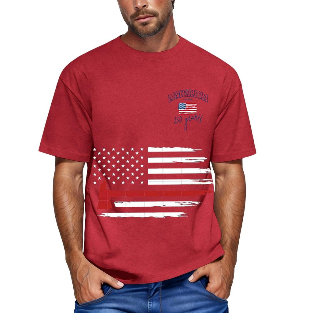 Men's loose and casual flag letter print T-shirt short-sleeved top