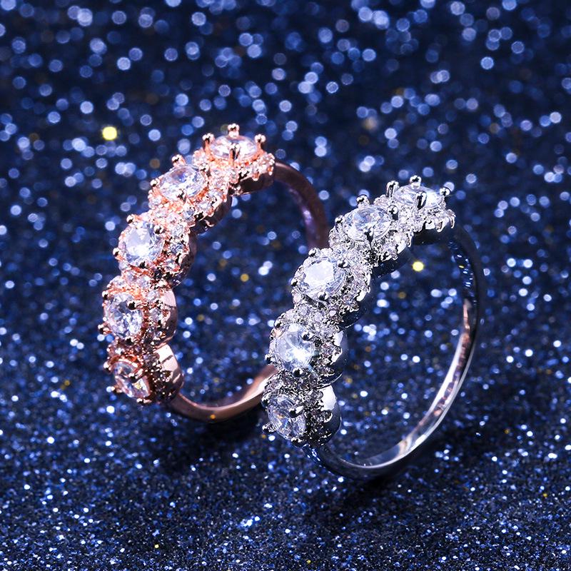 Copper Gold-Plated Micro-Zircon Engagement Ring, Platform Women'S Strip Ring.
