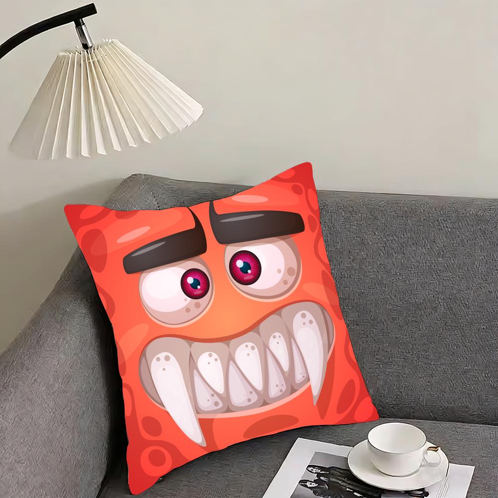 Funny Little Monster Emoticon Pack Cushion Cover Reversible Plush Pillow Cover – For Car, Sofa, Bedroom, Perfect As a Gift.