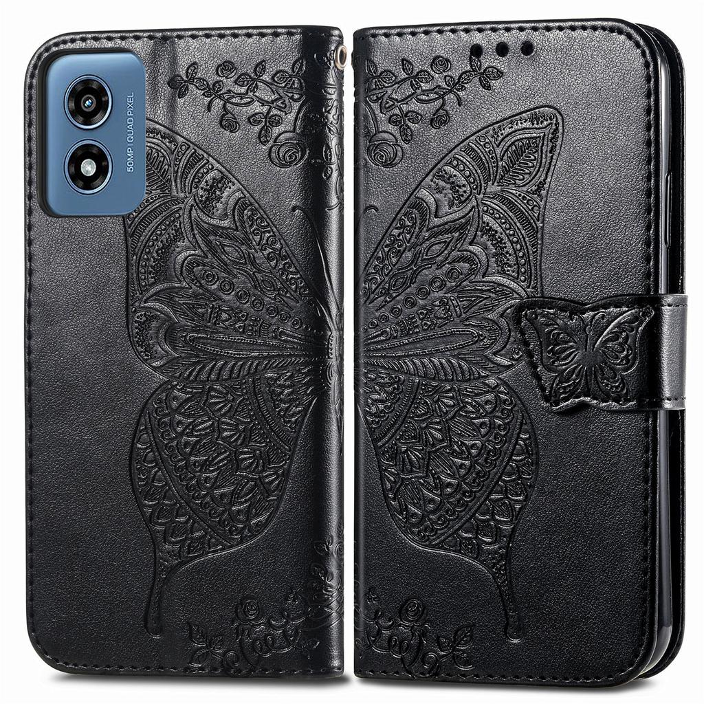 For Motorola Moto G Play (2024) 4G Case PU Leather Wallet Phone Cover Butterfly Pattern